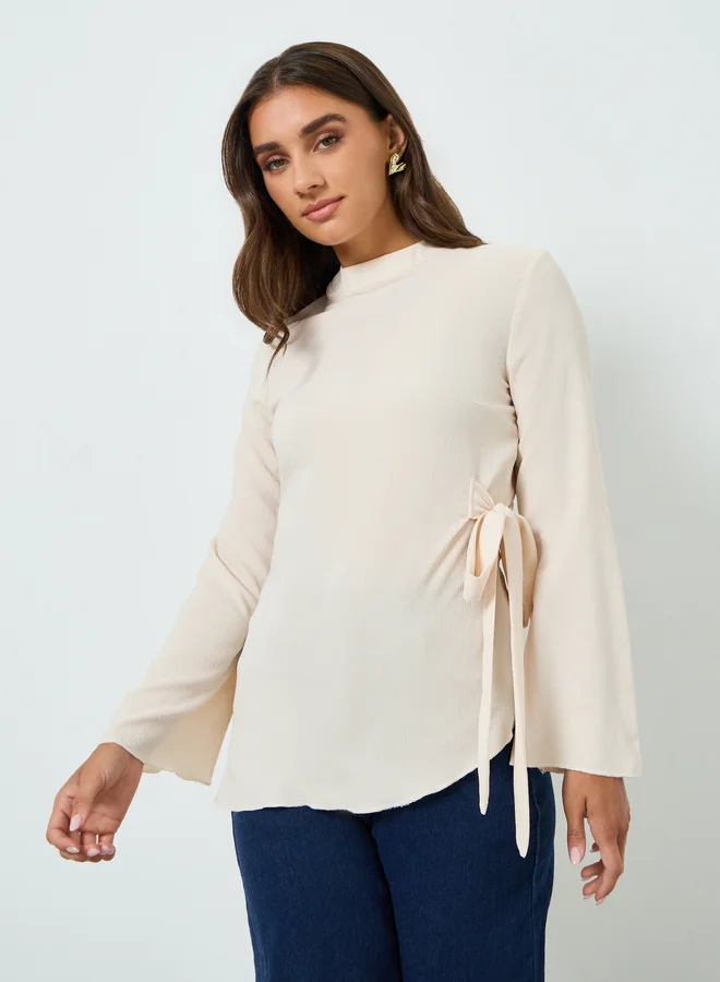 Styli Women Beige Long Sleeve Tie-Waist Blouse